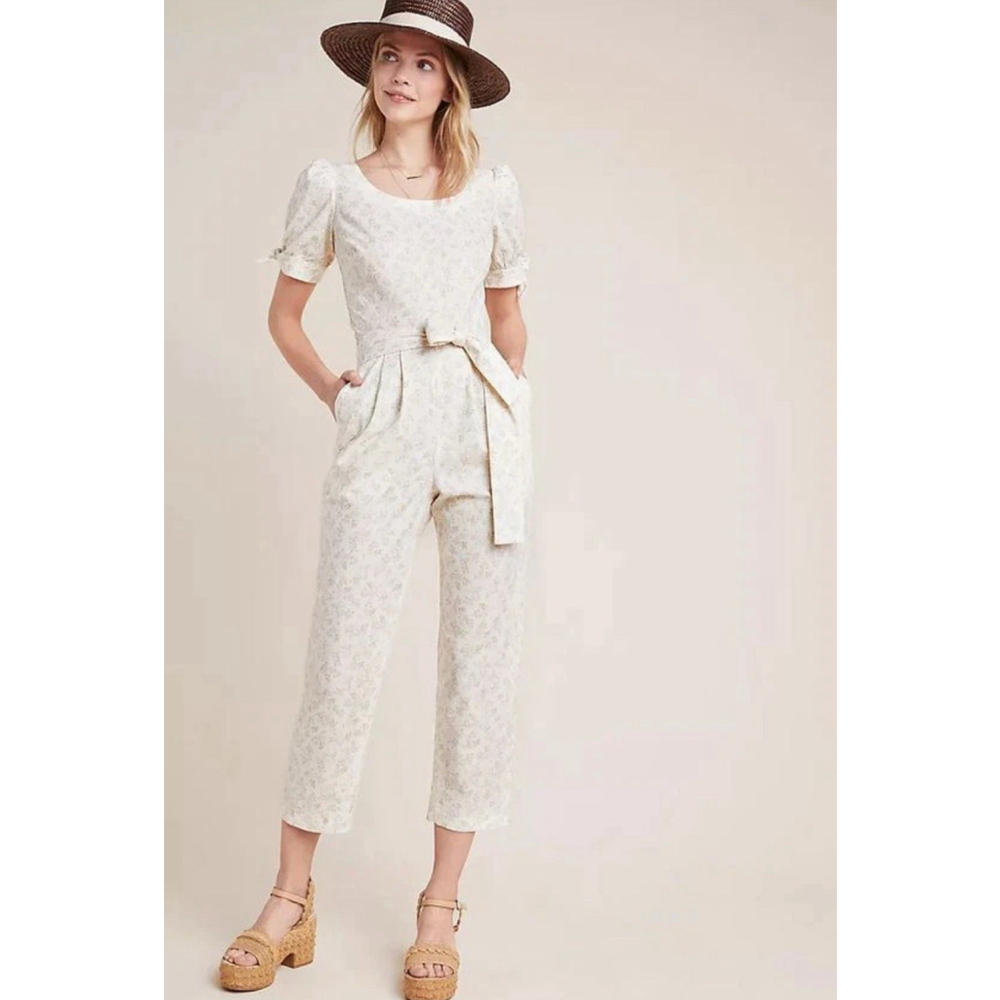 Gal Meets Glam x Anthropologie Iris Floral Cropped Jumpsuit Size 10